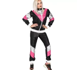 Costume da tuta da ginnastica nera anni '80 per adulto