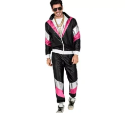 Costume da tuta da ginnastica nera anni '80 per adulto