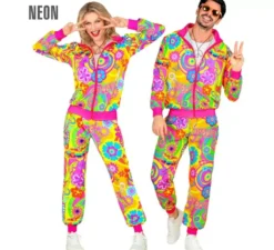 Costume da tuta da hippie fluorescente Groovy Love per adulto