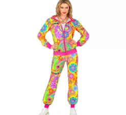 Costume da tuta da hippie fluorescente Groovy Love per adulto