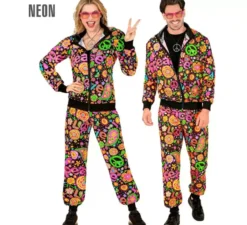 Costume da tuta da hippie Groovy Love fluorescente scuro per adulti