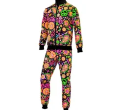 Costume da tuta da hippie Groovy Love fluorescente scuro per adulti