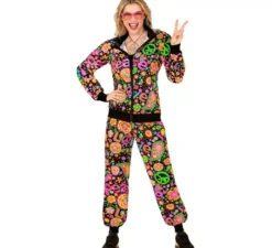 Costume da tuta da hippie Groovy Love fluorescente scuro per adulti