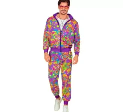 Costume da tuta floreale hippie Power Neon per adulti