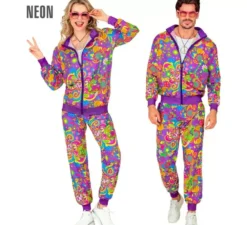 Costume da tuta floreale hippie Power Neon per adulti