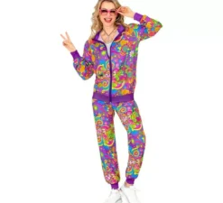 Costume da tuta floreale hippie Power Neon per adulti