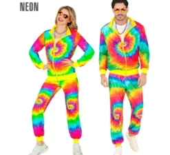 Costume da tuta hippie psichedelico fluorescente per adulti