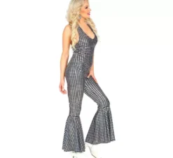 Costume da tuta scozzese da discoteca anni '70 da donna