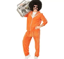 Costume da tuta sportiva da uomo in velluto arancione anni '80