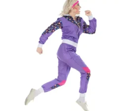 Costume da tuta viola anni '80 con personaggi per adulto