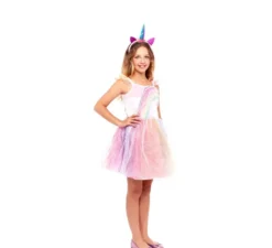 Costume da unicorno arcobaleno rosa per bambina