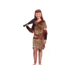 Costume da uomo delle caverne con stampa animalier per bambina