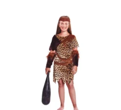 Costume da uomo delle caverne con stampa animalier per bambina