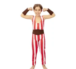 Costume da uomo forte rosso e bianco con cintura per bambino