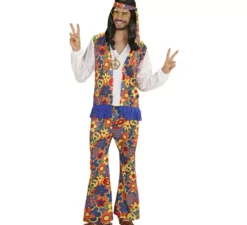 Costume da uomo hippie con nastro e medaglione per uomo