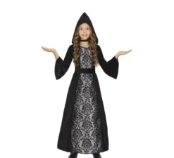 Costume da vampiro con cappuccio nero per bambina