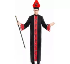 Costume da Vescovo satanico con stola nera e rossa per uomo