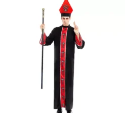 Costume da Vescovo satanico con stola nera e rossa per uomo