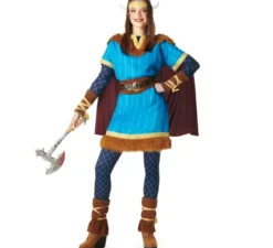 Costume da vichingo blu con mantello per donna