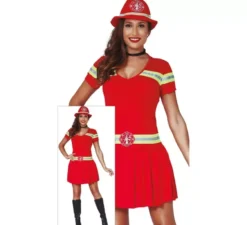 Costume da vigile del fuoco rosso per donna con bande rifrangenti
