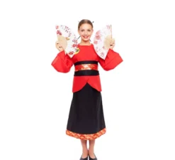 Costume da villico cinese rosso e nero per bambina