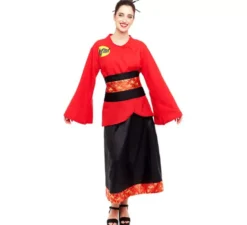 Costume da villico cinese rosso e nero per donna