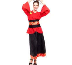 Costume da villico cinese rosso e nero per donna