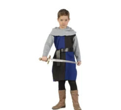 Costume del cavaliere medievale blu e nero per bambino