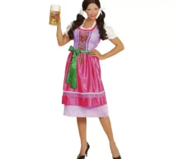 Costume Dirndl rosa e verde con grembiule per donna