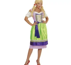 Costume Dirndl verde e blu con grembiule per donna