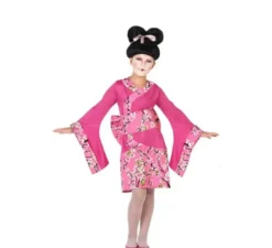 Costume Geisha rosa con fiori per bambina