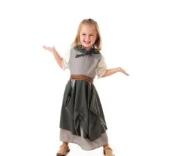 Costume grigio da fruttiera medievale con sciarpa per bambina