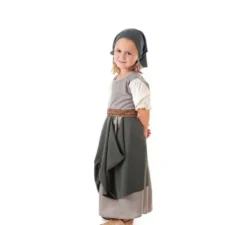Costume grigio da fruttiera medievale con sciarpa per bambina