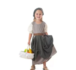Costume grigio da fruttiera medievale con sciarpa per bambina