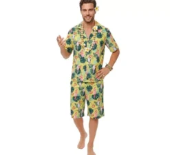 Costume hawaiano floreale stampato verde da uomo