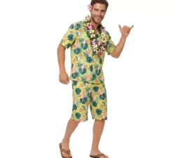 Costume hawaiano floreale stampato verde da uomo