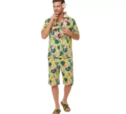 Costume hawaiano floreale stampato verde da uomo