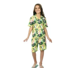 Costume hawaiano floreale stampato verde per bambini