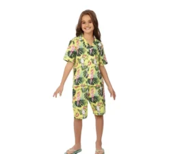 Costume hawaiano floreale stampato verde per bambini