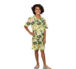 Costume hawaiano floreale stampato verde per bambini