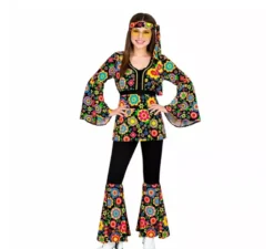 Costume hippie anni '60 con fiori e mandala per donna