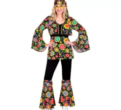 Costume hippie anni '60 con fiori e mandala per donna