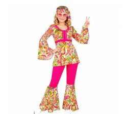 Costume Hippie Anni '60 Fiori Fucsia per Donna