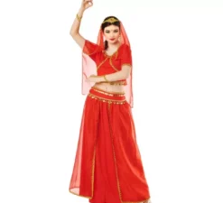 Costume indù di Bollywood rosso vivace per donna