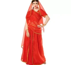 Costume indù di Bollywood rosso vivace per donna