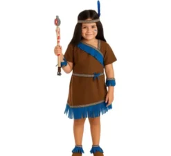 Costume Indiana marrone con frange blu per bambina