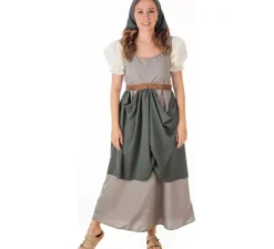 Costume medievale grigio da fruttiera con sciarpa per donna