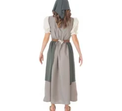 Costume medievale grigio da fruttiera con sciarpa per donna