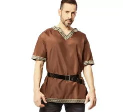Costume medievale marrone o camicia con cintura per uomo