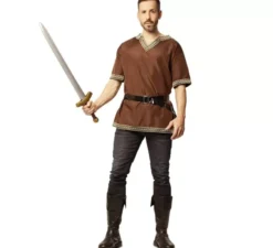 Costume medievale marrone o camicia con cintura per uomo